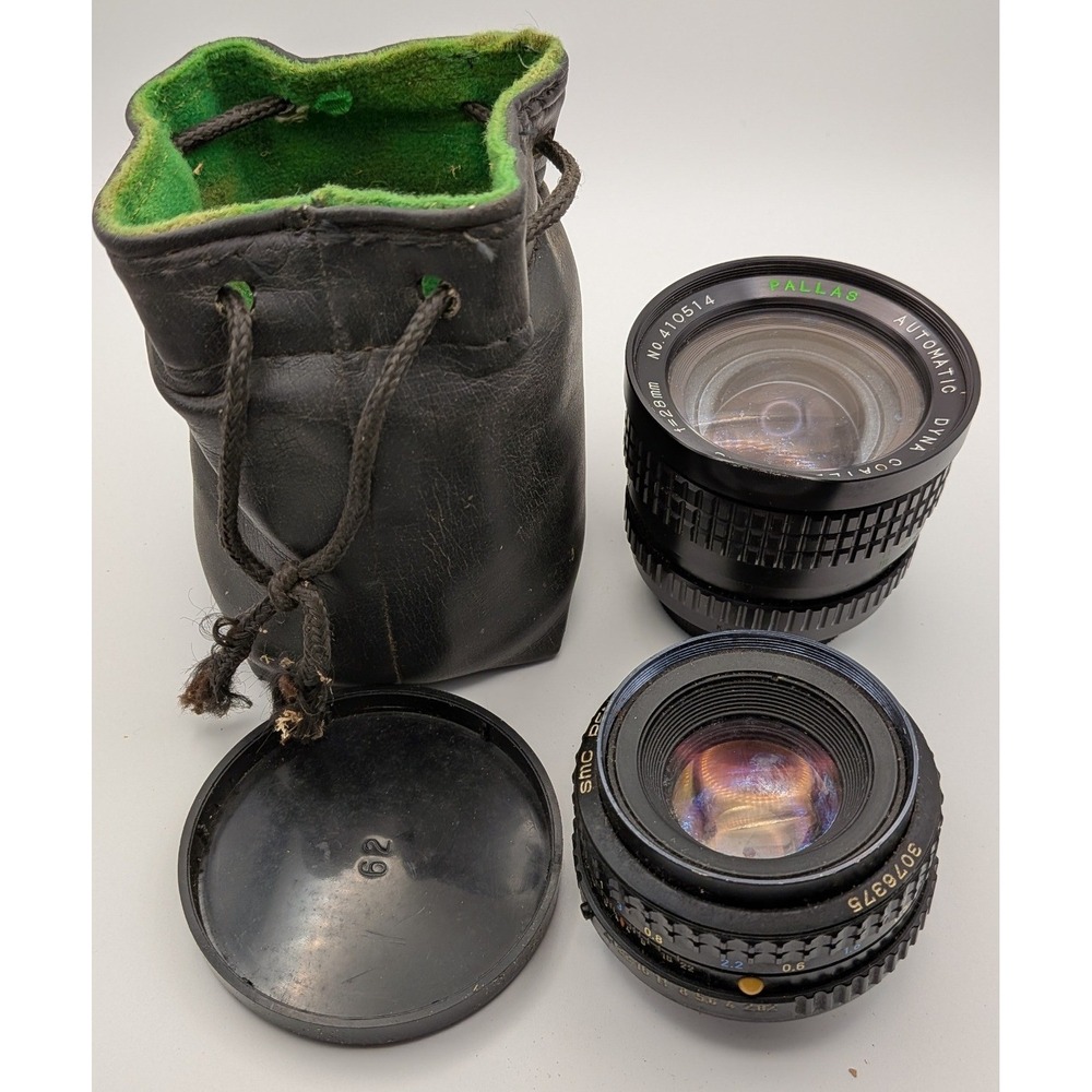 Pallas 28mm f2.8 & Pentax-M 50mm f2 Lens Lot Vintage Black Fair As-Is Bundle